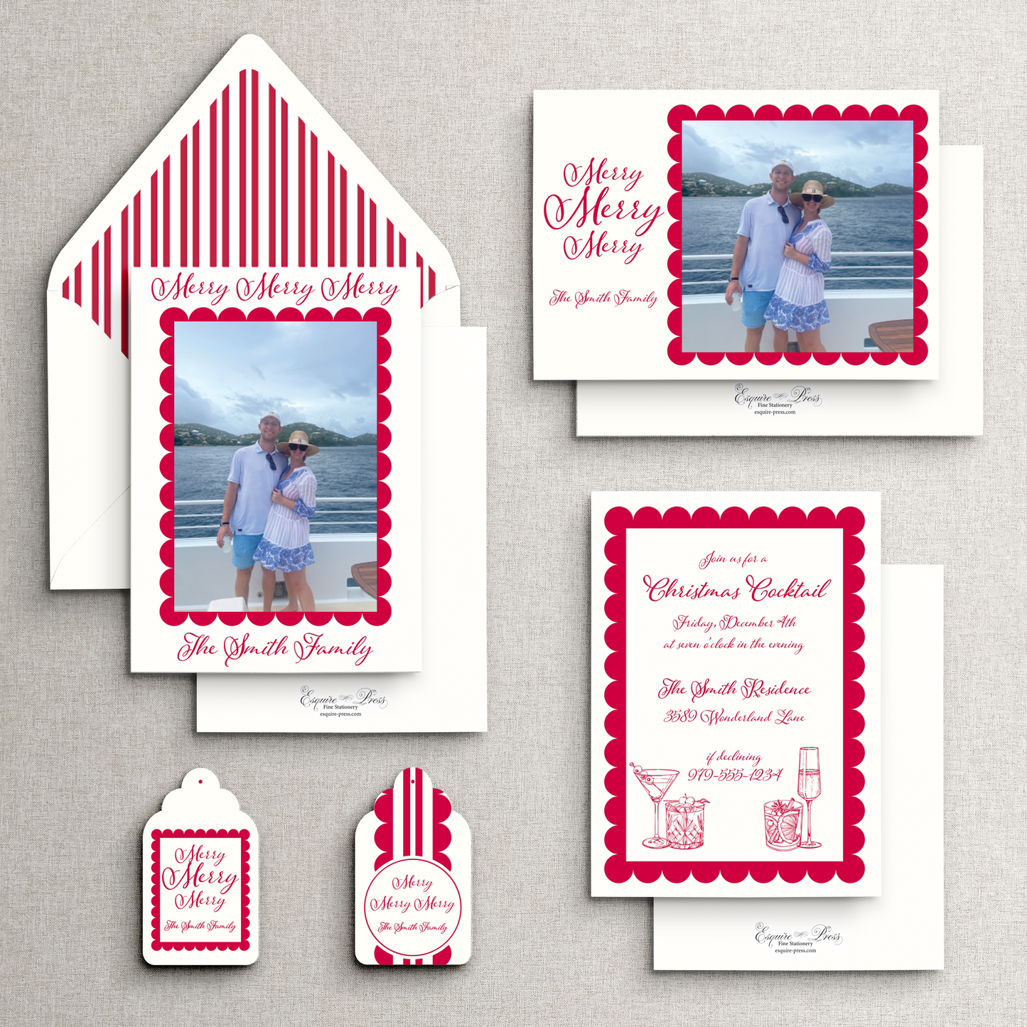 Scallops and Stripes Holiday Letterpress Gift Tag 2