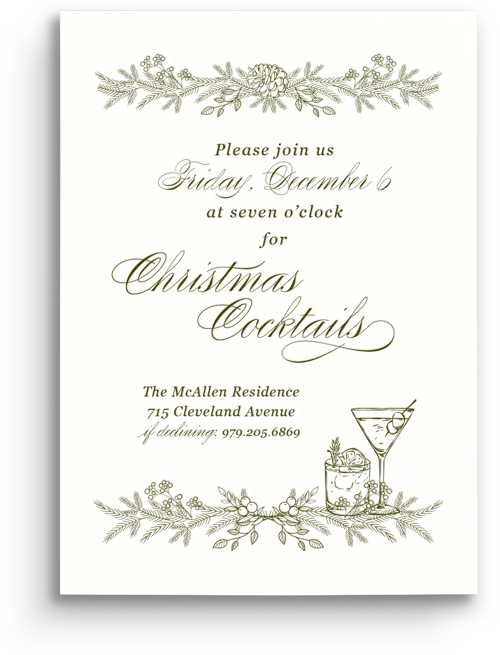 Botanical Letterpress Holiday Invitation