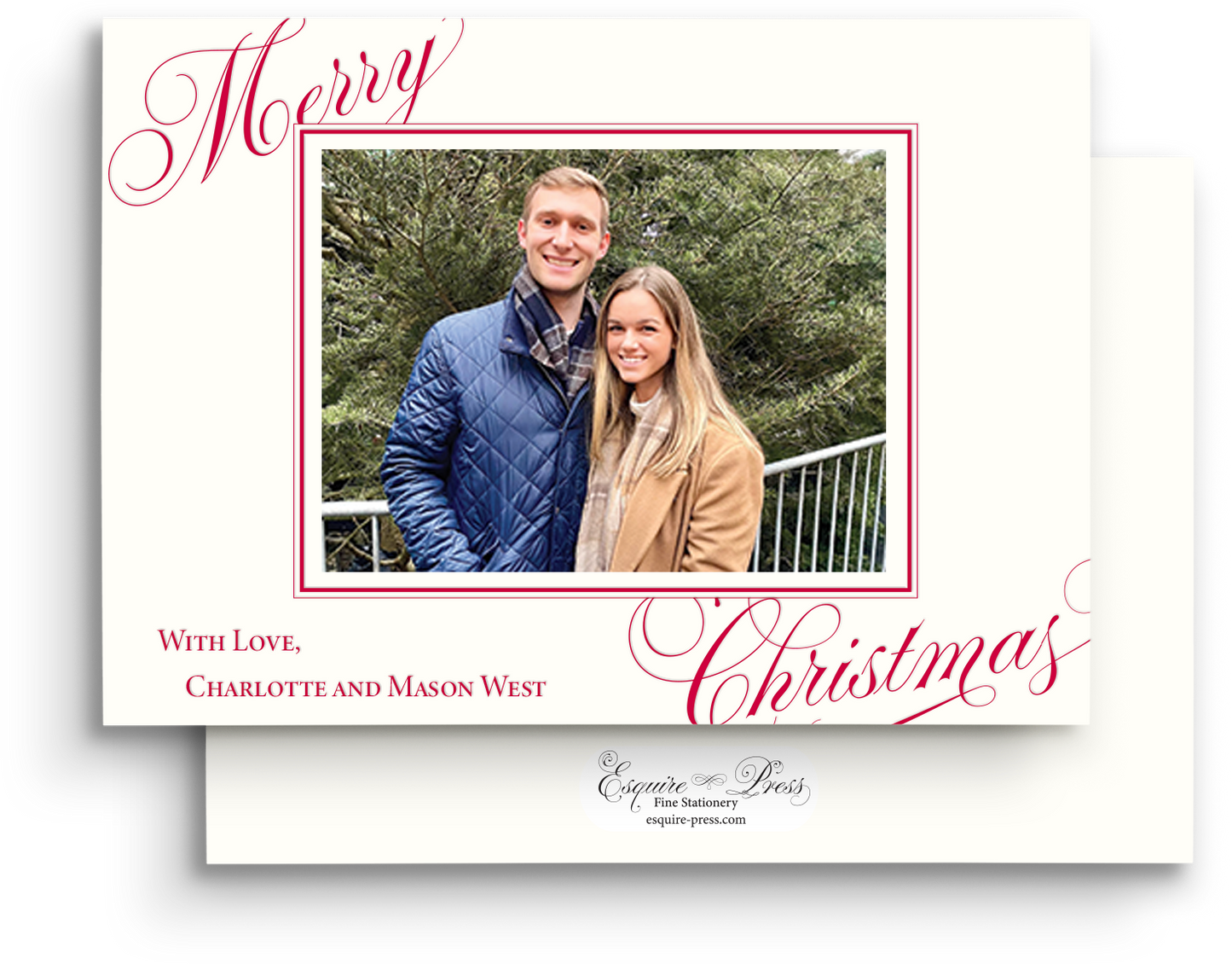 Classic Christmas Letterpress Holiday Card - Landscape
