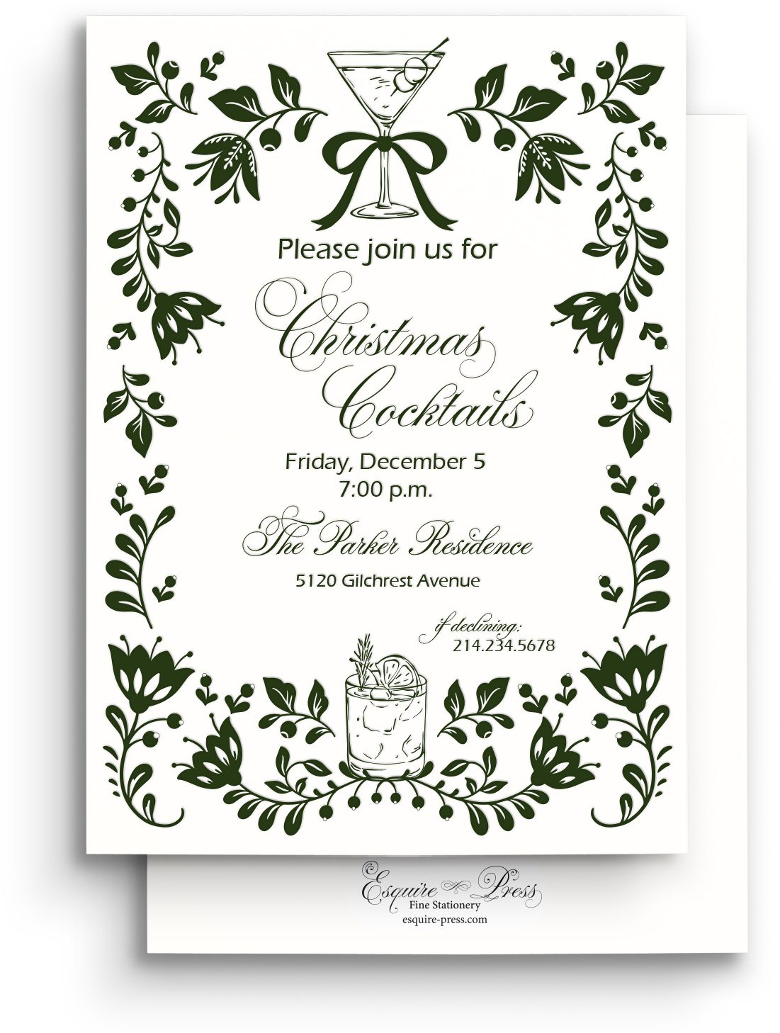 Holiday Floral Letterpress Holiday Invitation