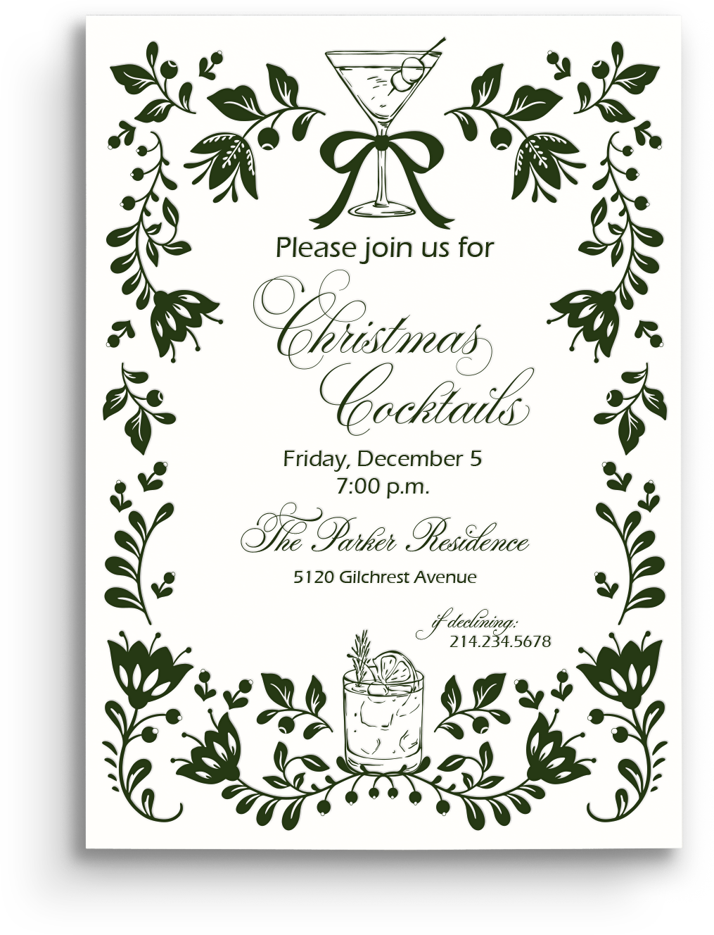 Holiday Floral Letterpress Holiday Invitation
