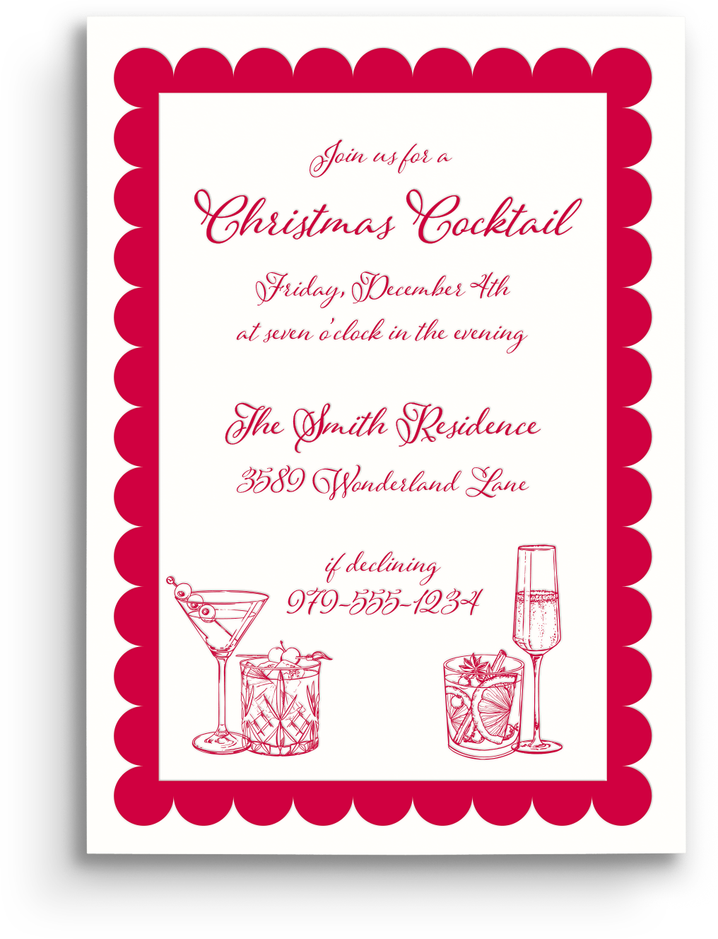 Scallops and Stripes Letterpress Holiday Invitation