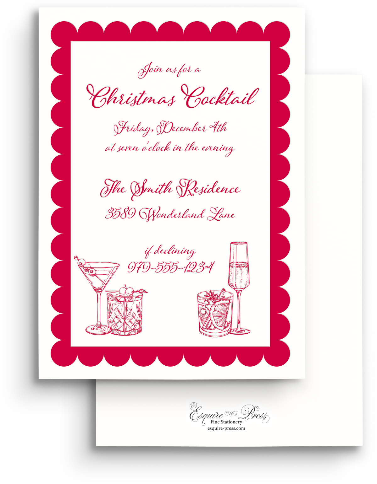 Scallops and Stripes Letterpress Holiday Invitation