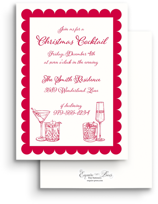 Scallops and Stripes Letterpress Holiday Invitation