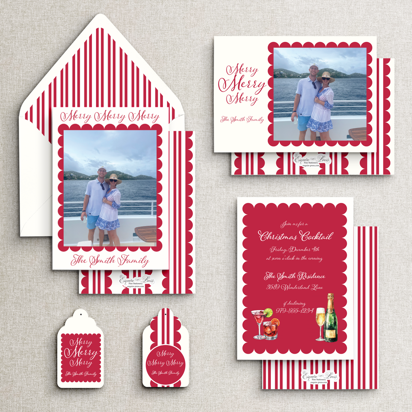 Scallops and Stripes Holiday Card - Landscape